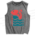 Unisex Sushi Fish Printed Washed Tank Top