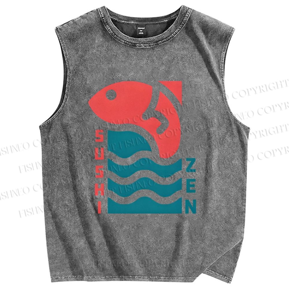 Unisex Sushi Fish Printed Washed Tank Top