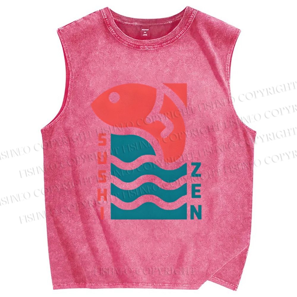 Unisex Sushi Fish Printed Washed Tank Top