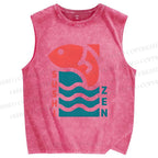 Unisex Sushi Fish Printed Washed Tank Top