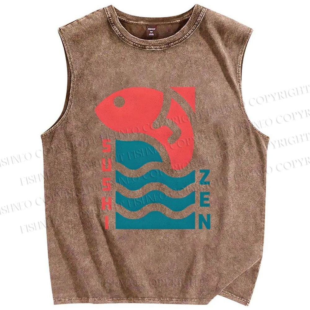 Unisex Sushi Fish Printed Washed Tank Top