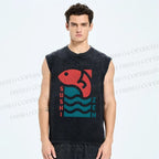 Unisex Sushi Fish Printed Washed Tank Top
