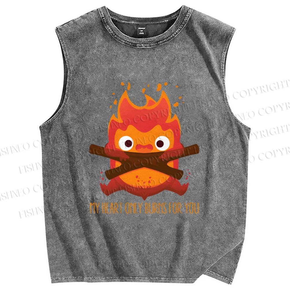 Unisex The Fire Demon Printed Washed Tank Top