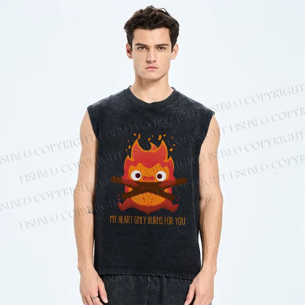 Unisex The Fire Demon Printed Washed Tank Top