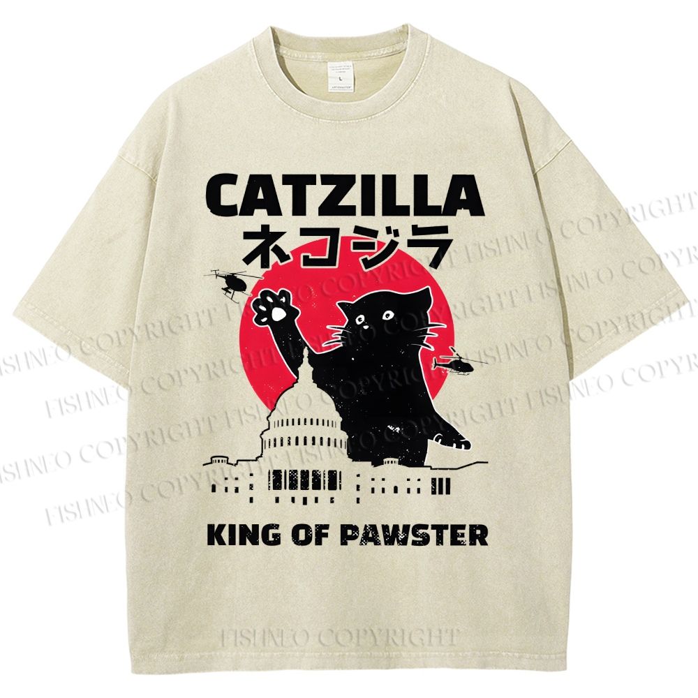 Unisex Catzilla Printed Washed Tee