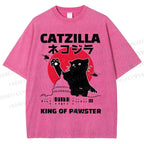 Unisex Catzilla Printed Washed Tee