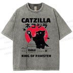 Unisex Catzilla Printed Washed Tee