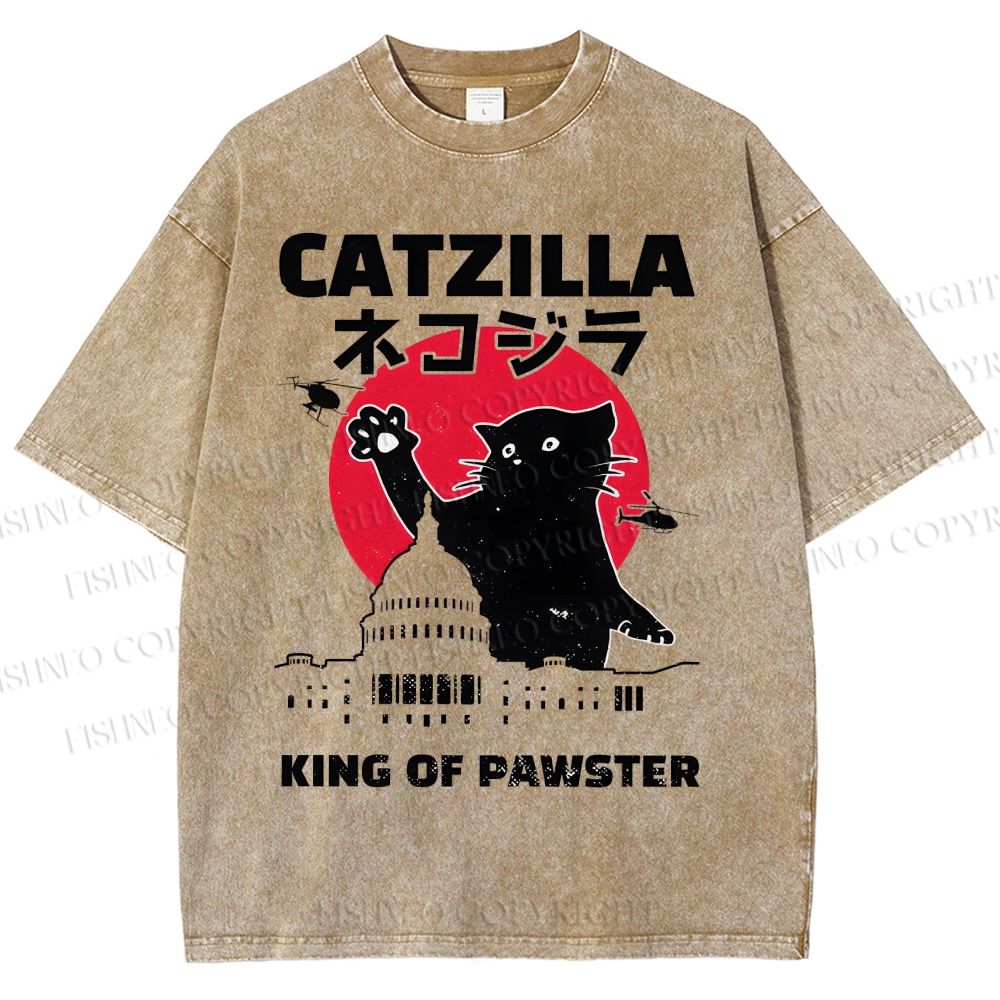 Unisex Catzilla Printed Washed Tee
