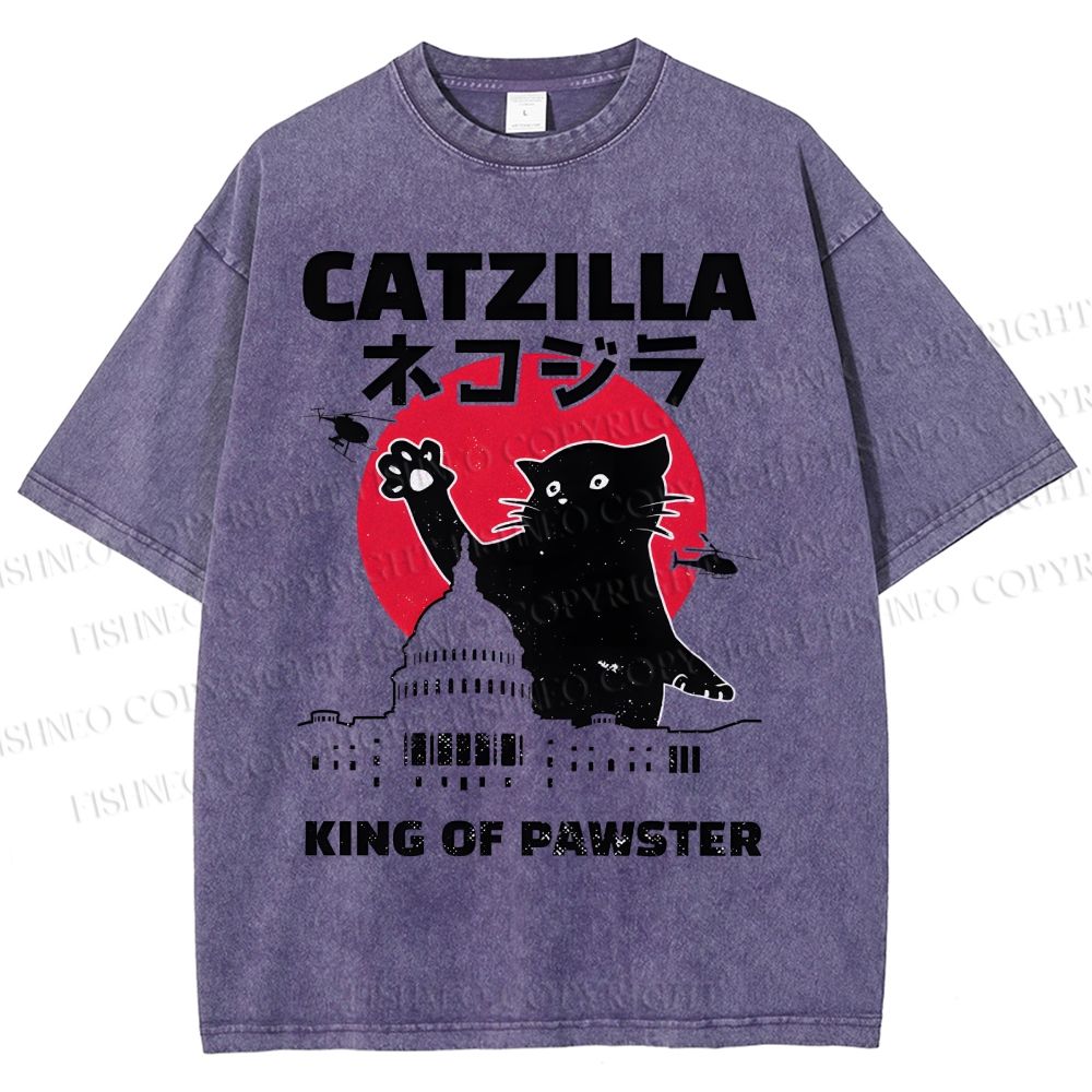 Unisex Catzilla Printed Washed Tee