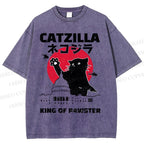 Unisex Catzilla Printed Washed Tee