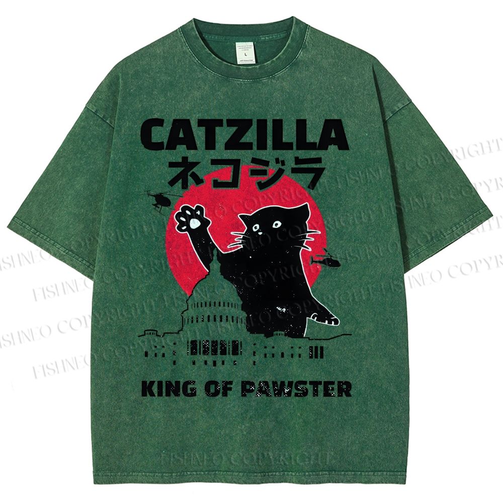 Unisex Catzilla Printed Washed Tee