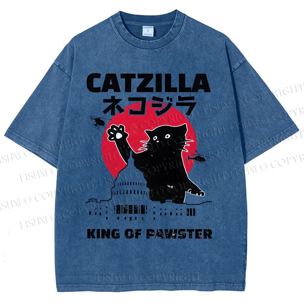 Unisex Catzilla Printed Washed Tee