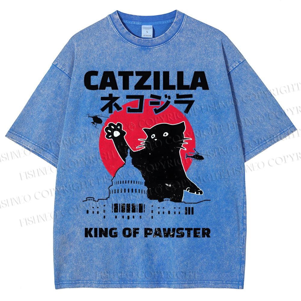 Unisex Catzilla Printed Washed Tee