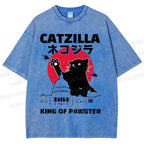 Unisex Catzilla Printed Washed Tee