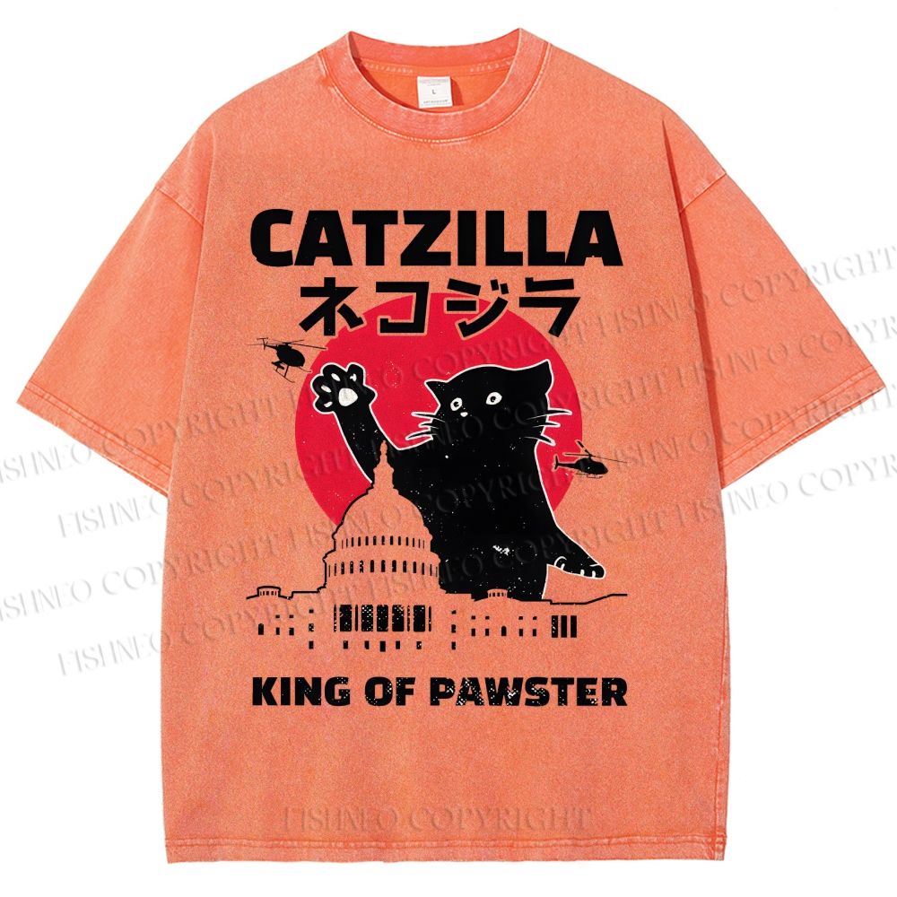 Unisex Catzilla Printed Washed Tee