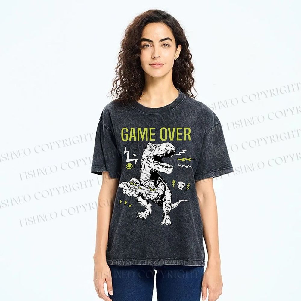 Unisex Game Over Monster Printed Washed Tee