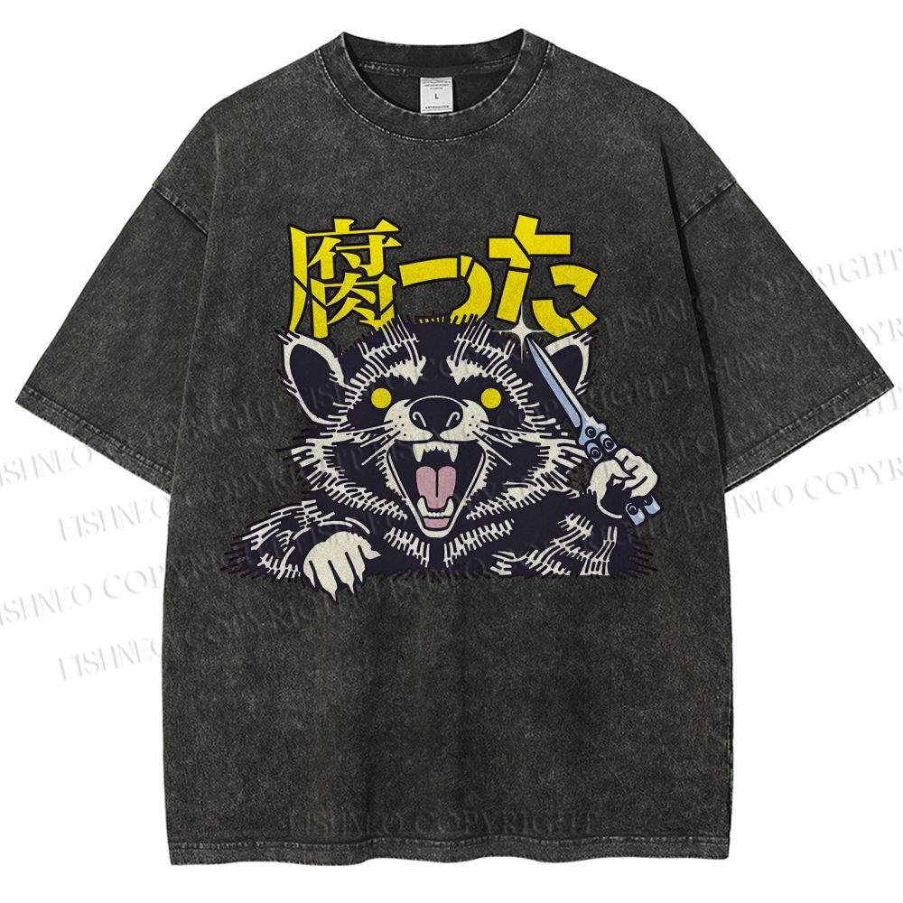 Unisex Raccoon Printed Washed Tee