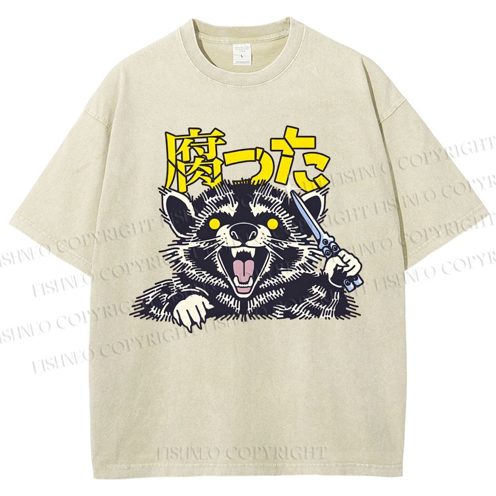 Unisex Raccoon Printed Washed Tee