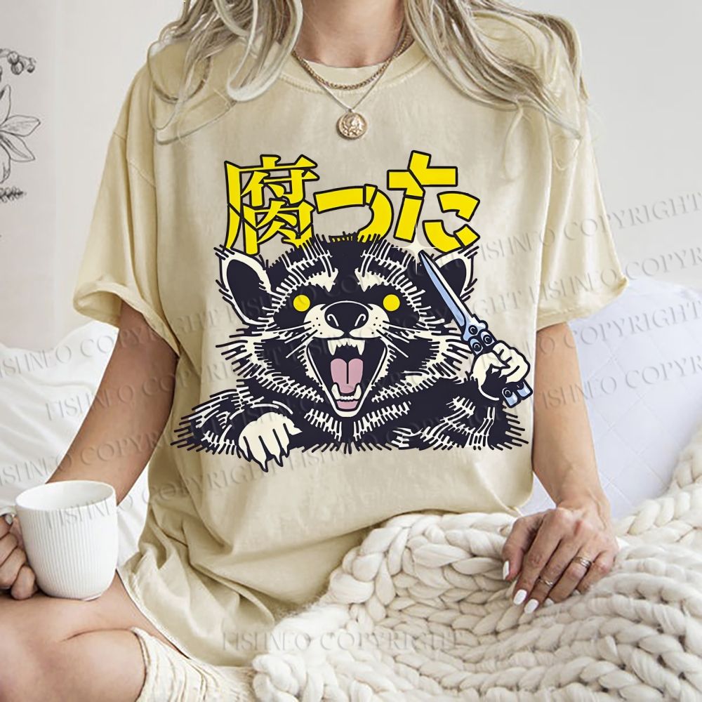 Unisex Raccoon Printed Washed Tee