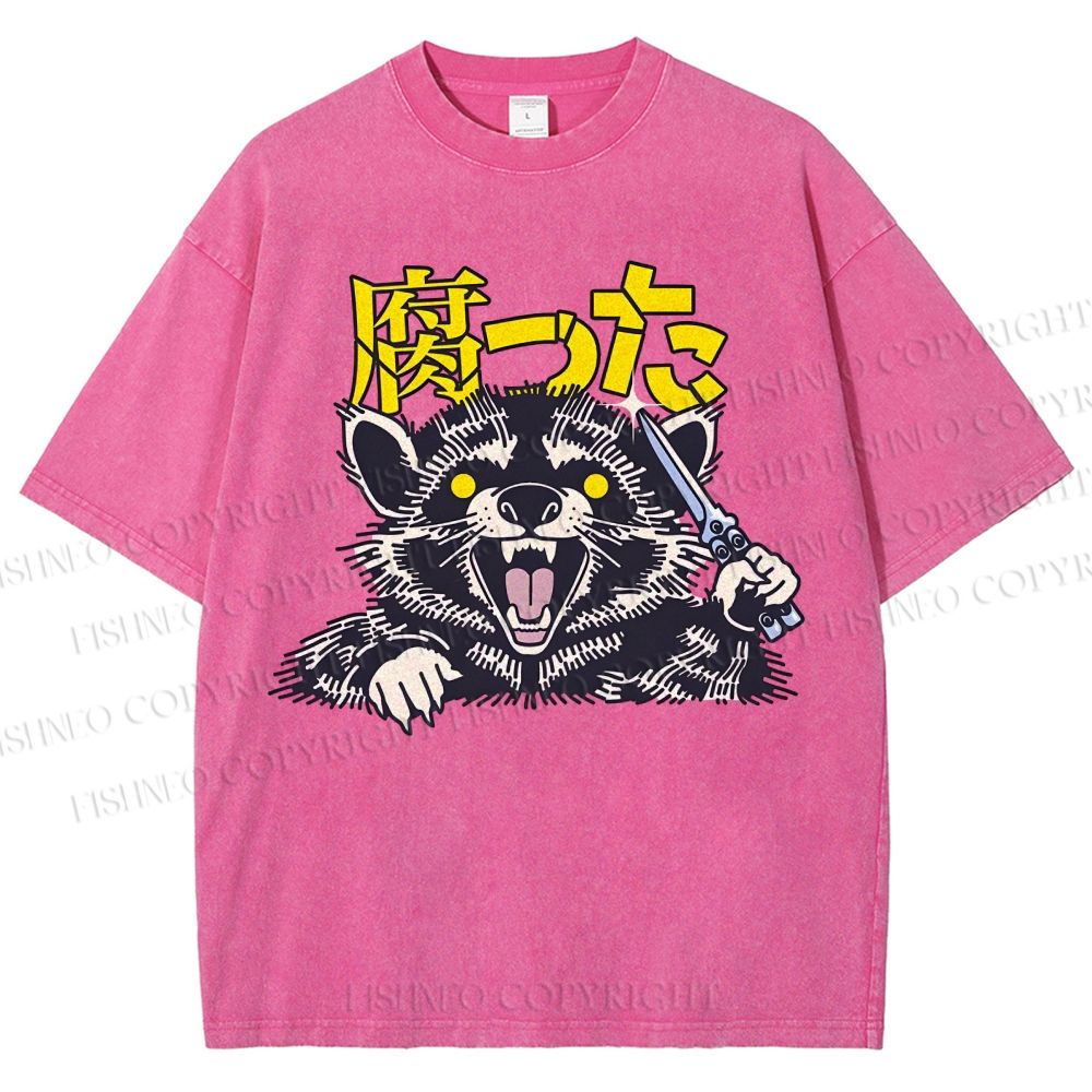 Unisex Raccoon Printed Washed Tee