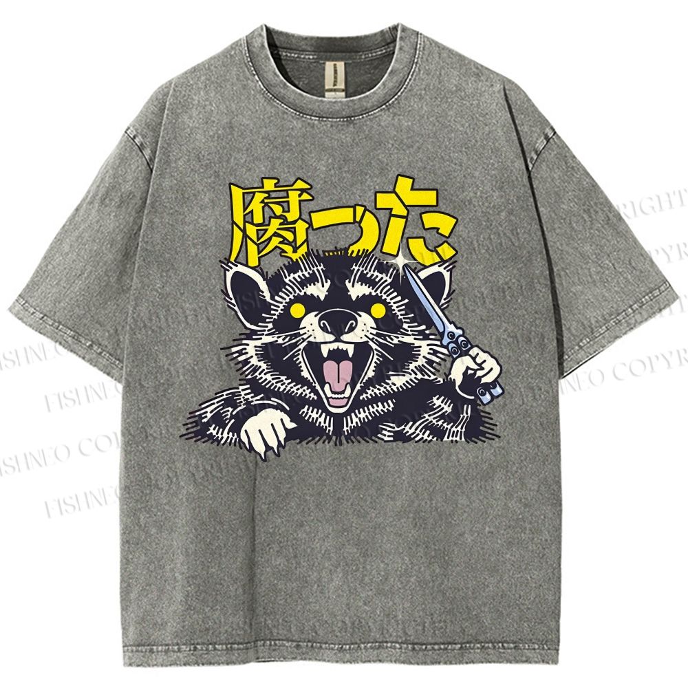 Unisex Raccoon Printed Washed Tee