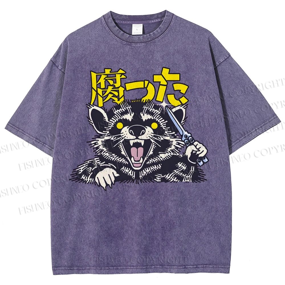 Unisex Raccoon Printed Washed Tee