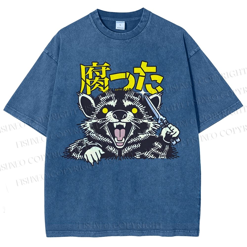 Unisex Raccoon Printed Washed Tee