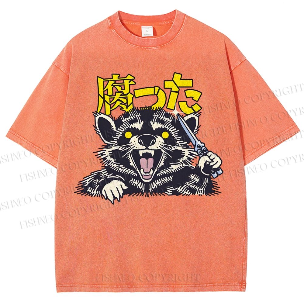 Unisex Raccoon Printed Washed Tee