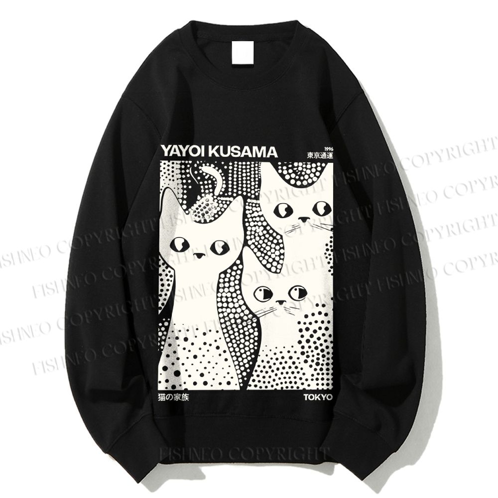 Unisex Japanese Yayoi Kusama Black Cat Printed Sweatshirt