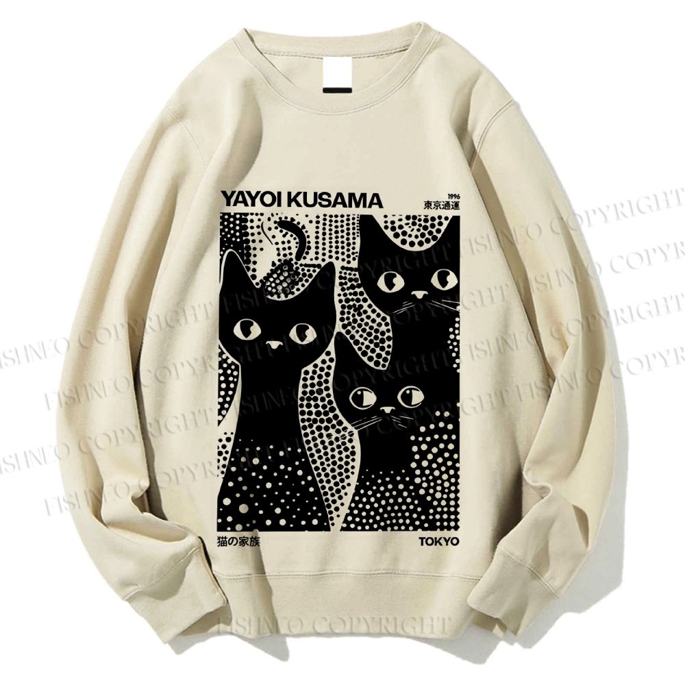 Unisex Japanese Yayoi Kusama Black Cat Printed Sweatshirt