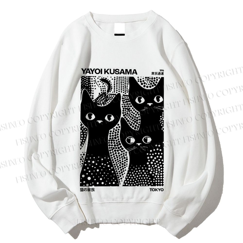 Unisex Japanese Yayoi Kusama Black Cat Printed Sweatshirt