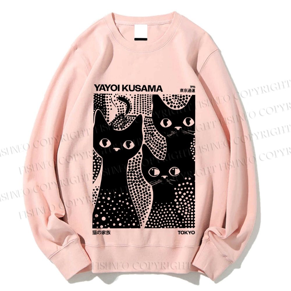 Unisex Japanese Yayoi Kusama Black Cat Printed Sweatshirt