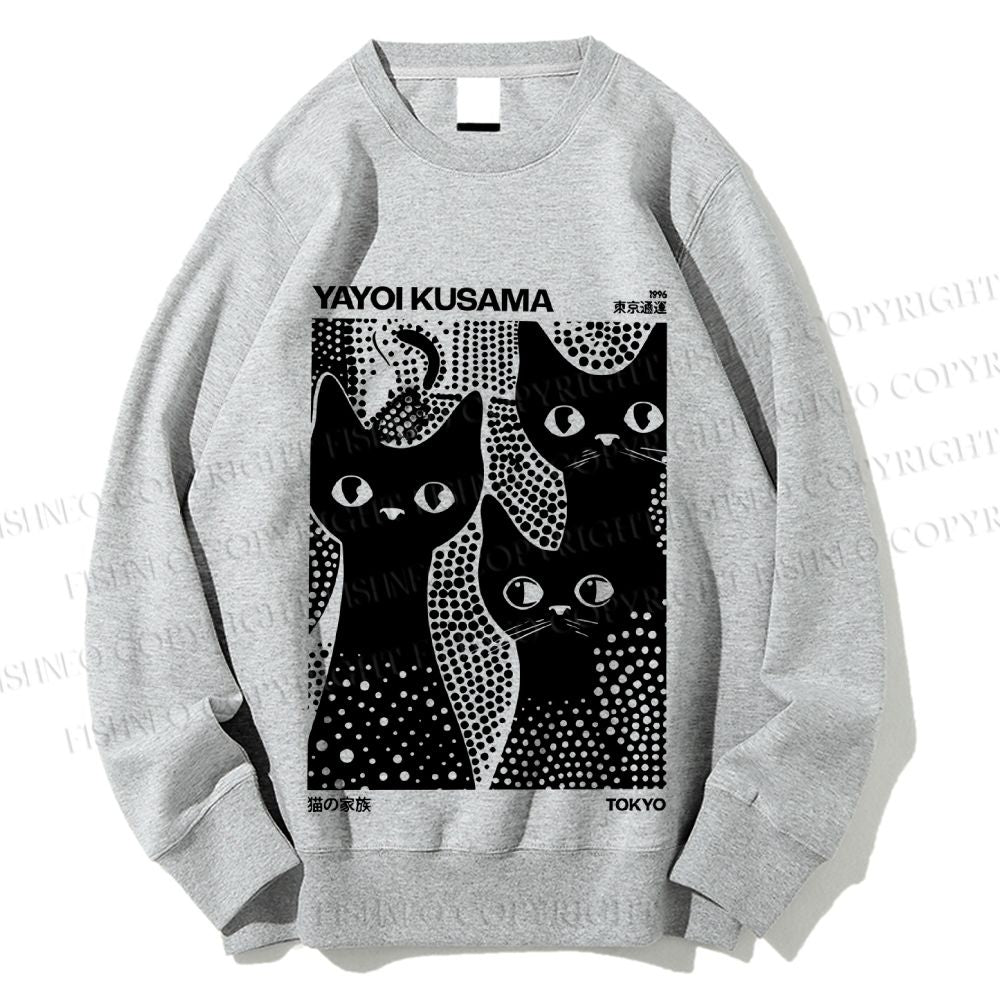 Unisex Japanese Yayoi Kusama Black Cat Printed Sweatshirt