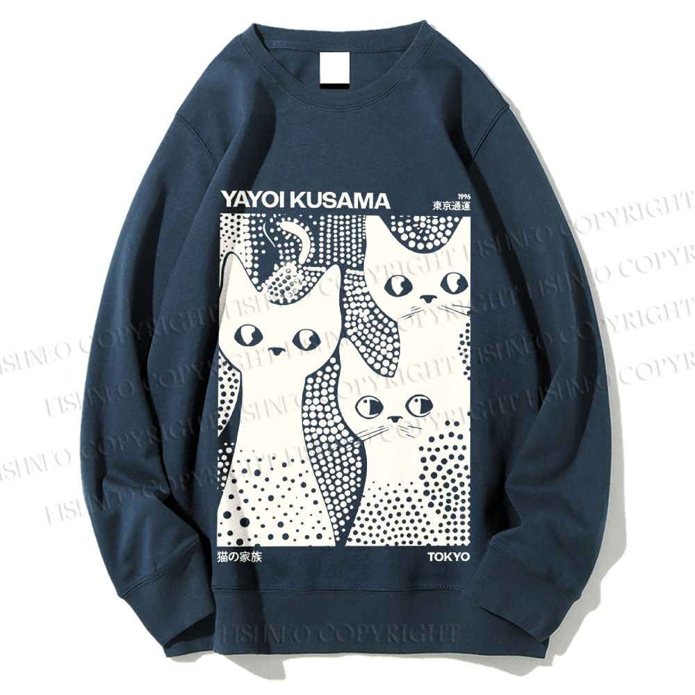 Unisex Japanese Yayoi Kusama Black Cat Printed Sweatshirt