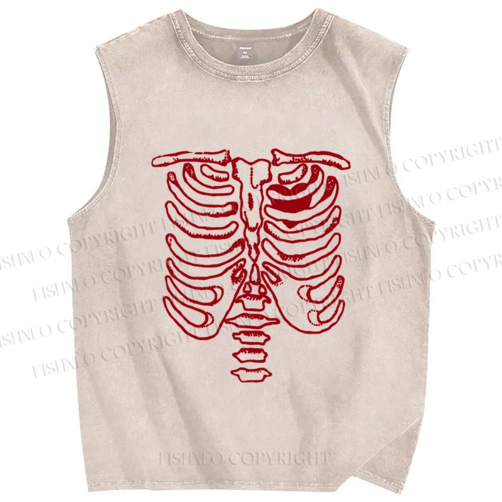 Unisex Rib Bones Printed Washed Tank Top