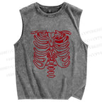 Unisex Rib Bones Printed Washed Tank Top