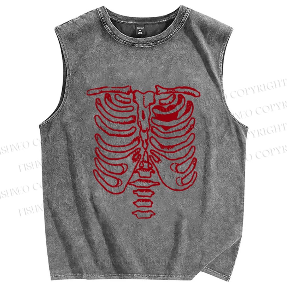 Unisex Rib Bones Printed Washed Tank Top