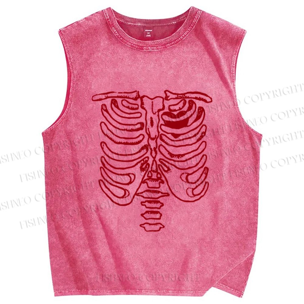 Unisex Rib Bones Printed Washed Tank Top