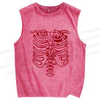 Unisex Rib Bones Printed Washed Tank Top