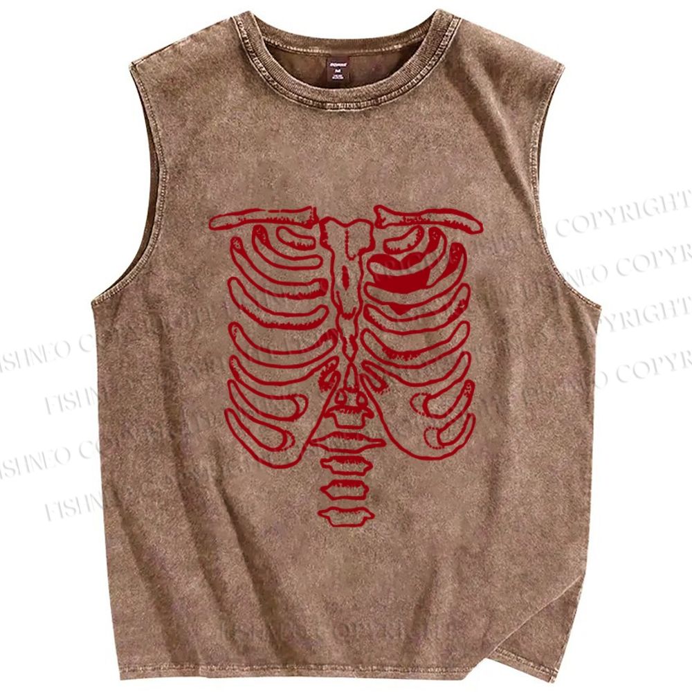 Unisex Rib Bones Printed Washed Tank Top