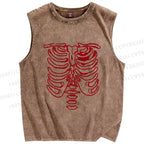 Unisex Rib Bones Printed Washed Tank Top