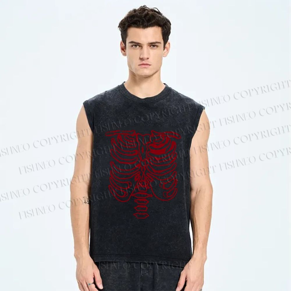 Unisex Rib Bones Printed Washed Tank Top
