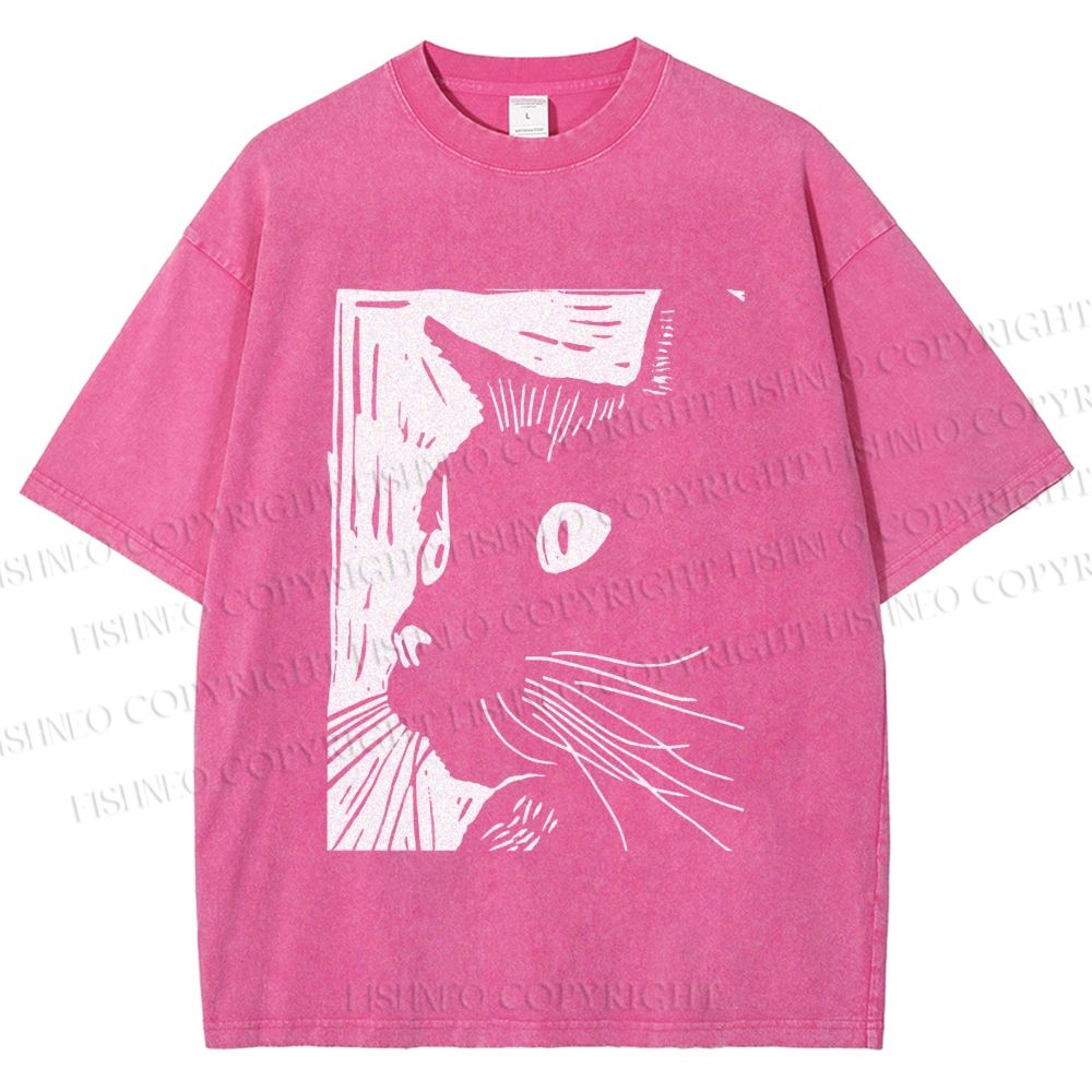 Unisex Vintage Cat Graffiti Printed Washed Tee