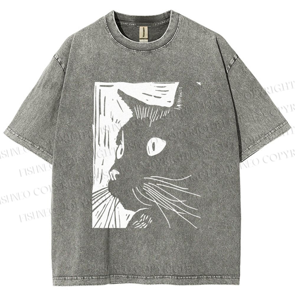 Unisex Vintage Cat Graffiti Printed Washed Tee