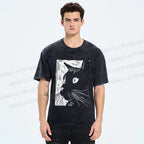 Unisex Vintage Cat Graffiti Printed Washed Tee