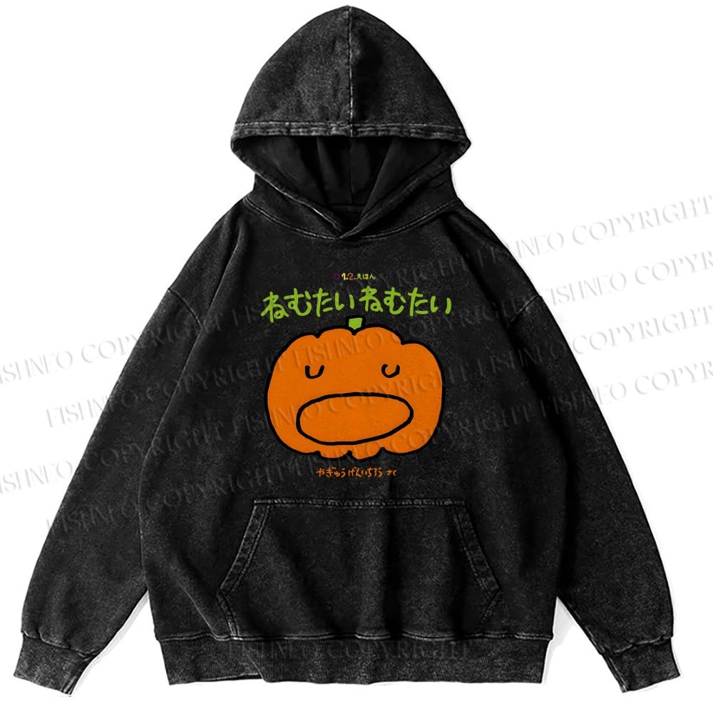 Unisex Casual Japanese Pumpkin Graffiti Printed Washed Hoodie