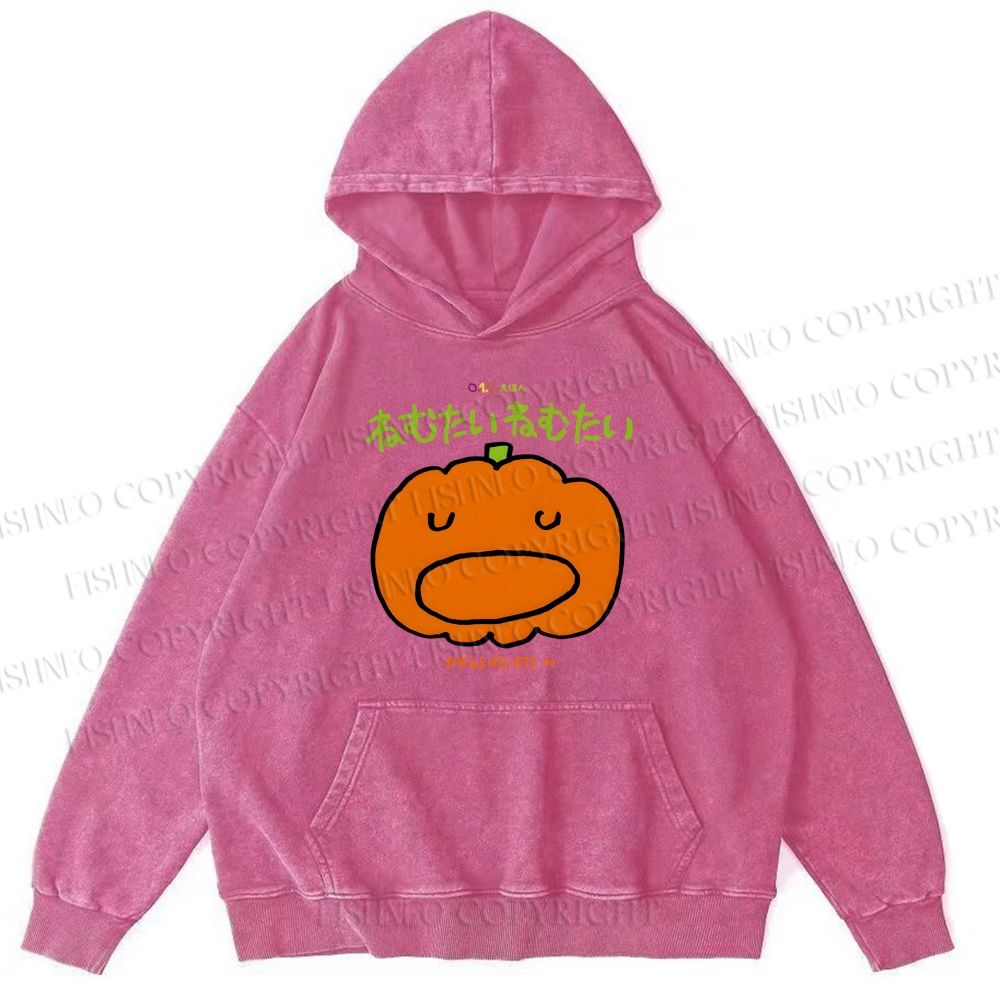 Unisex Casual Japanese Pumpkin Graffiti Printed Washed Hoodie