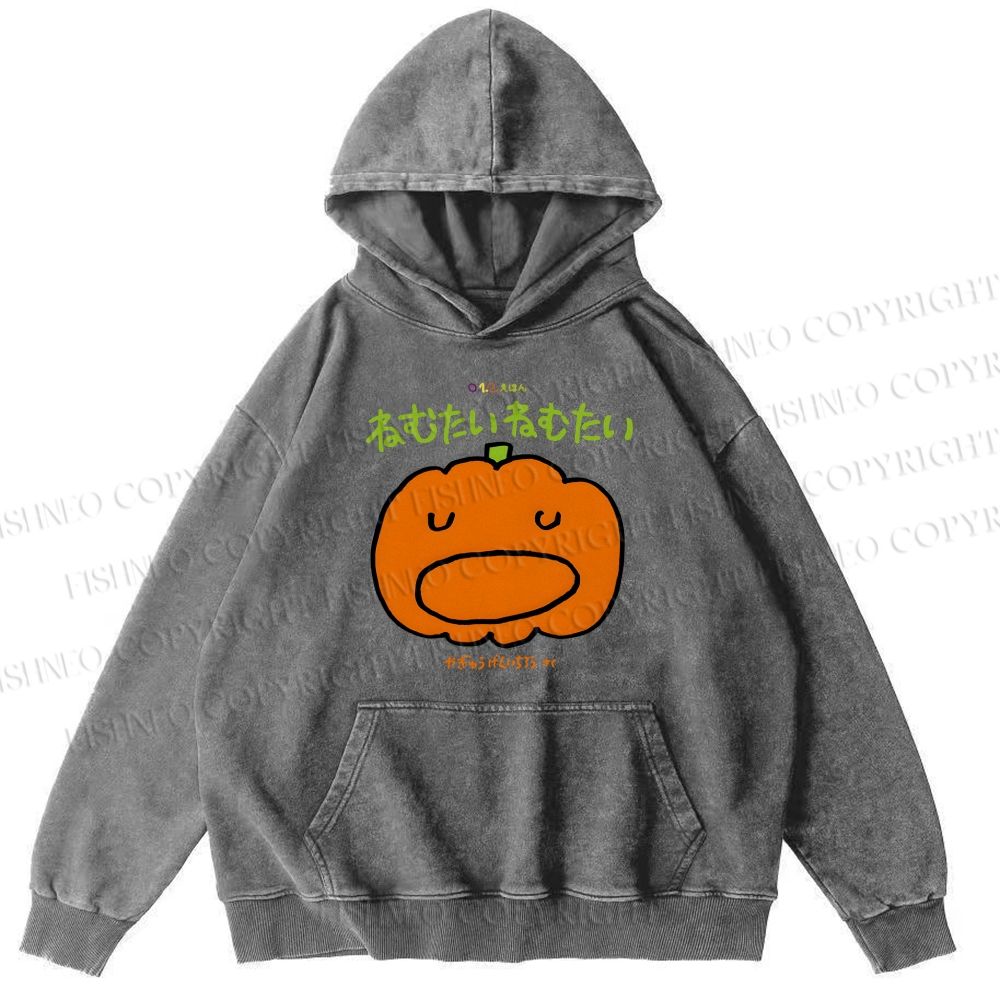 Unisex Casual Japanese Pumpkin Graffiti Printed Washed Hoodie
