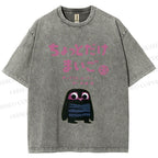 Unisex Vintage Japanese Eagle Bird Printed Washed Tee
