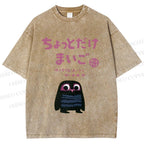 Unisex Vintage Japanese Eagle Bird Printed Washed Tee